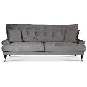 Adena 3-sits soffa - Silvergrå sammet - 3-sits soffor