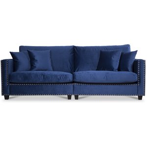 Bellino 4-sits soffa med nitar - Blå Sammet - 3-sits soffor