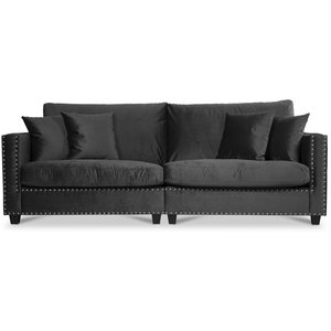 Bellino 4-sits soffa med nitar - Svart Sammet + Matt- och textilrengöring - 3-sits soffor