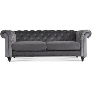 Royal Chesterfield 3-sits soffa i grå sammet + Möbelvårdskit för textilier - 3-sits soffor