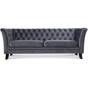 Milton Chesterfield 3-sits soffa - Grå sammet + Möbelvårdskit för textilier - 3-sits soffor