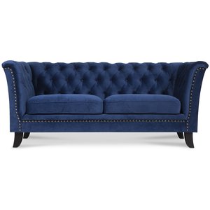 Milton Chesterfield 3-sits soffa - Mörkblå sammet + Matt- och textilrengöring - 3-sits soffor