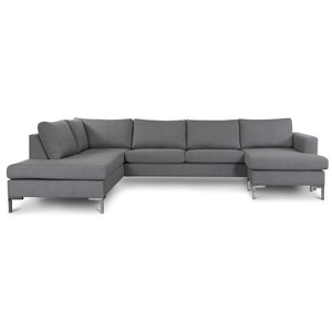 Nova U-soffa ljusgrått tyg - Vänster + Möbelvårdskit för textilier - Hörnsoffor