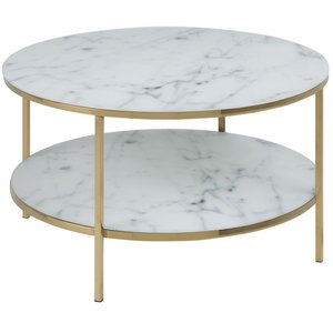 Alisma soffbord med ben Ø80 cm - Vit marmor/guld - Glasbord