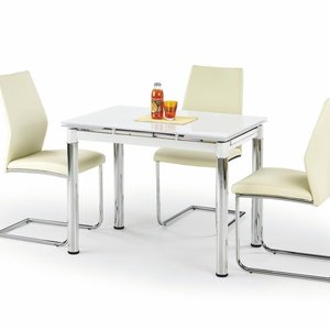 Aldona matbord 96-142 cm - Vit/krom - Matbord med glasskiva