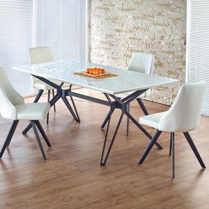 Berta matbord 160 cm - Vit högglans / svart metall - Övriga matbord