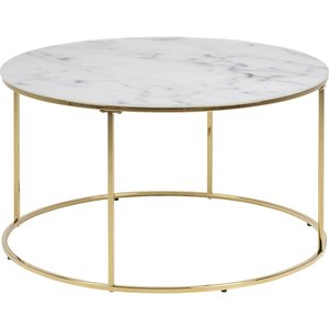 Bolton soffbord Ø80 cm - Vit marmor/guld - Glasbord