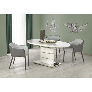 Evangeline ovalt matbord 140-180 cm - Vit högglans / Krom - Ovala & Runda bord