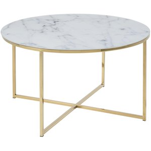 Alisma soffbord Ø80 cm - Vit marmor/guld - Soffbord i marmor