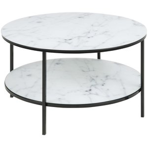 Alisma soffbord med ben Ø80 cm - Vit marmor/svart - Soffbord i marmor