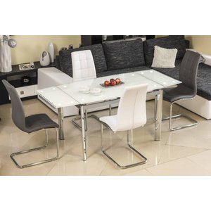 Kennedi 120-180 cm förlängningsbart matbord - Krom/vit - Matbord med glasskiva