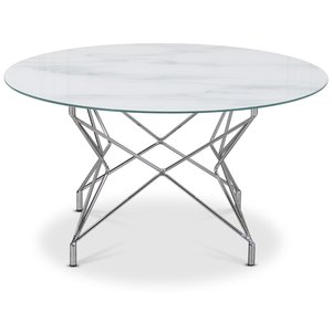 Soffbord Star 90 cm - Vitt marmorerat glas / Kromat underrede - Soffbord i marmor