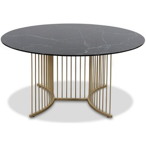 Tiffany Falcon soffbord Ø100 cm - Mässing / Svart marmorglas - Glasbord
