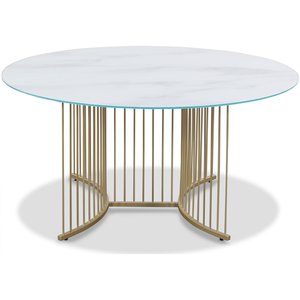 Tiffany Falcon soffbord Ø100 cm - Mässing / Vitt marmorglas - Glasbord