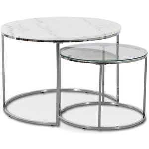 Tiffany satsbord Ø70/50 cm - Vit marmor / Krom - Soffbord i marmor