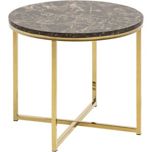 Alisma sidobord Ø50 cm - Brun marmor/guld - Sidobord & lampbord