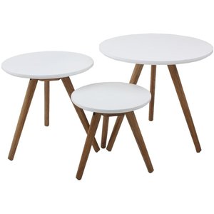 Arendal lampbord Ø50/40/32 cm - Vit/oljad ek - Sidobord & lampbord