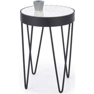 Bay sidobord Ø41 cm - Svart/vit/Glas - Sidobord & lampbord