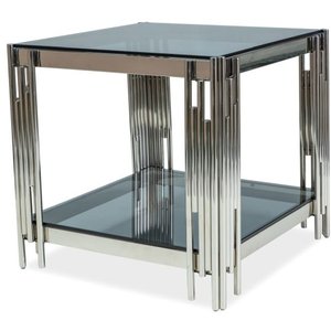 Bourne lampbord 55 x 55 cm - Krom/svart glas - Sidobord & lampbord