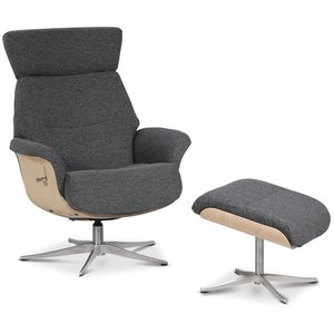 Marbäck reclinerfåtölj med fotpall - Grått tyg / Trä - Reclinerfåtöljer