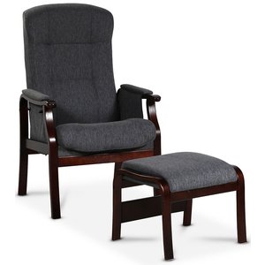 Marsta fåtölj med fotpall - Grå / Mahogny - Reclinerfåtöljer