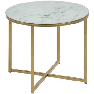 Alisma sidobord Ø50 cm - Vit marmor/guld - Sidobord & lampbord