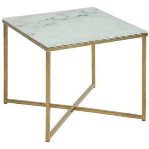 Alisma sidobord 50 x 50 cm - Vit marmor/guld - Sidobord & lampbord