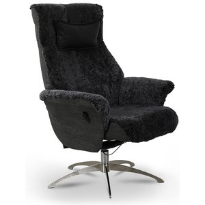 Ullrik fårskinnsfåtölj - Mörkgrått fårskinn + Möbelvårdskit för textilier - Reclinerfåtöljer