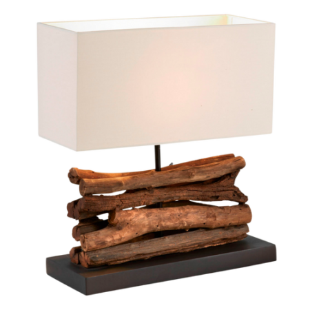 Bild på IAHAS bordslampa av tropiskt trä och vit lampskärm - Kave Home