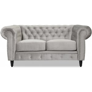 Ashford 2-sits chesterfield - Gråbeige sammet - 2-sits soffor