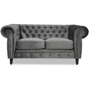 Ashford 2-sits chesterfield - Mörkgrå sammet + Matt- och textilrengöring - 2-sits soffor