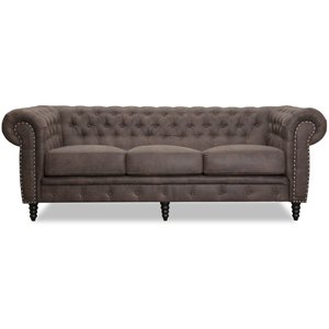 Ashford 3-sits chesterfield - Brunt ecoläder + Läderimitationsrengöring - 3-sits soffor