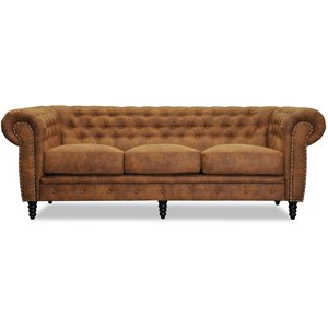 Ashford 3-sits chesterfield - Cognac ecoläder + Matt- och textilrengöring - 3-sits soffor
