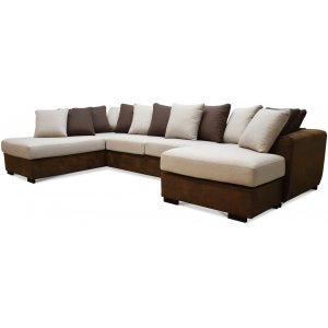 Delux U-soffa med öppet avslut vänster - Brun/Beige/Vintage + Matt- och textilrengöring - U-soffor
