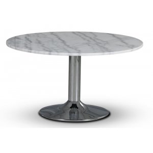 Empire matbord Ø105 cm - Ljus marmor / Kromad trumpetfot - Ovala & Runda bord