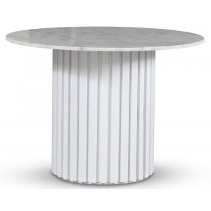 Empire matbord Ø105 cm - Ljus marmor / Vit lamell träfot - Ovala & Runda bord