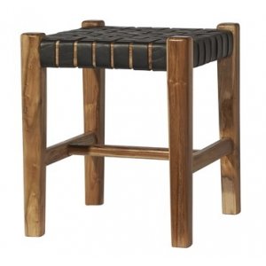 Fotpall Porto - Svart / Teak + Lädervårdskit - Fotpallar