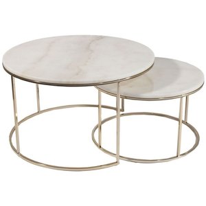 Monaco satsbord Ø80/60 cm - Mässing/ljus marmor - Soffbord i marmor