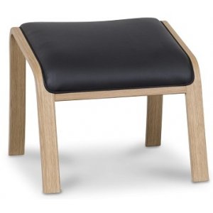 Frank fotpall i svart läder - Oljad ek + Lädervårdskit - Fotpallar