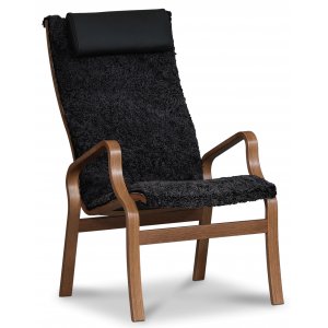 Lammet fåtölj i fårskinn scandinavian dark grey - Brunbetsad ek - Skinnfåtöljer
