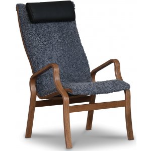 Lammet fåtölj i fårskinn canberra grey - Brunbetsad ek + Matt- och textilrengöring - Skinnfåtöljer
