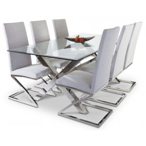 Maine matbord i krom och glas - 200x95 cm - Matbord med glasskiva