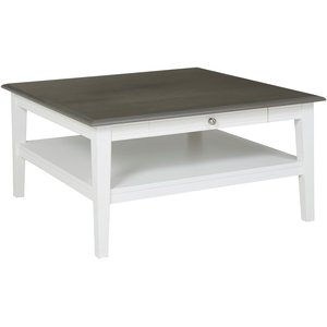 Alexandra soffbord 80 x 80 cm - Vit/grå vintage - Soffbord i trä