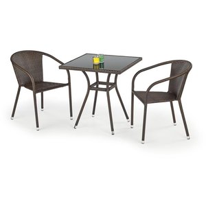 Benin matbord 70 cm - Mörkbrun konstrotting + Möbelvård för plastrotting - Utematgrupper