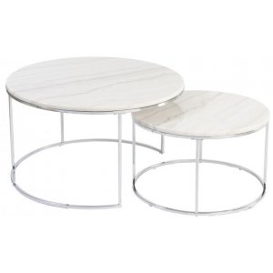 Lormont satsbord i marmor Ø80/60 cm - Ljus marmor/krom - Soffbord i marmor