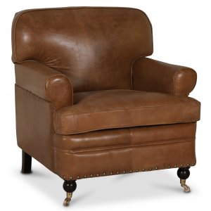 Howard fåtölj Cairo - Brunt anilinläder + Lädervårdskit - Skinnfåtöljer