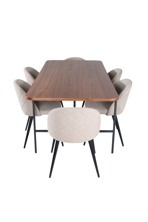 hom_1669136-01_Fs Bild på Matgrupp Uno med 6 st matstolar Velvet Stitches - Venture Home