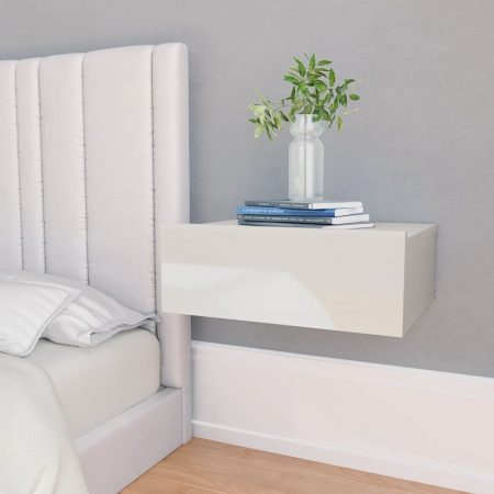 Bild på vidaXL Svävande sängbord 2 st vit högglans 40x30x15 cm spånskiva