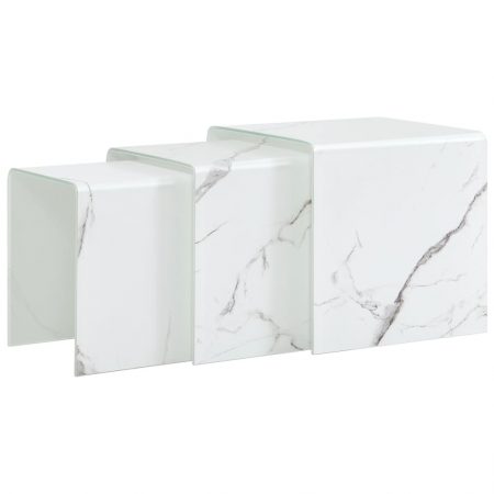 Bild på vidaXL Satsbord 3 st vit marmoreffekt 42x42x41