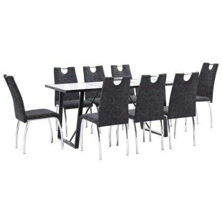 Bild på vidaXL Matgrupp 9 delar svart konstläder